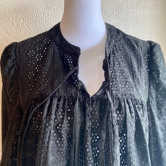 NWT Madewell black eyelet lace pop over peasant top Size M - Picture 6 of 15
